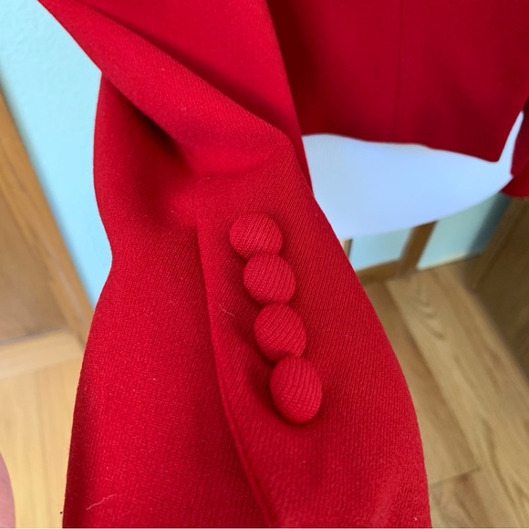 Lauren Ralph Lauren Red Wool Black Velvet Cropped Shoulder Pad Blazer Jacket - Picture 9 of 13